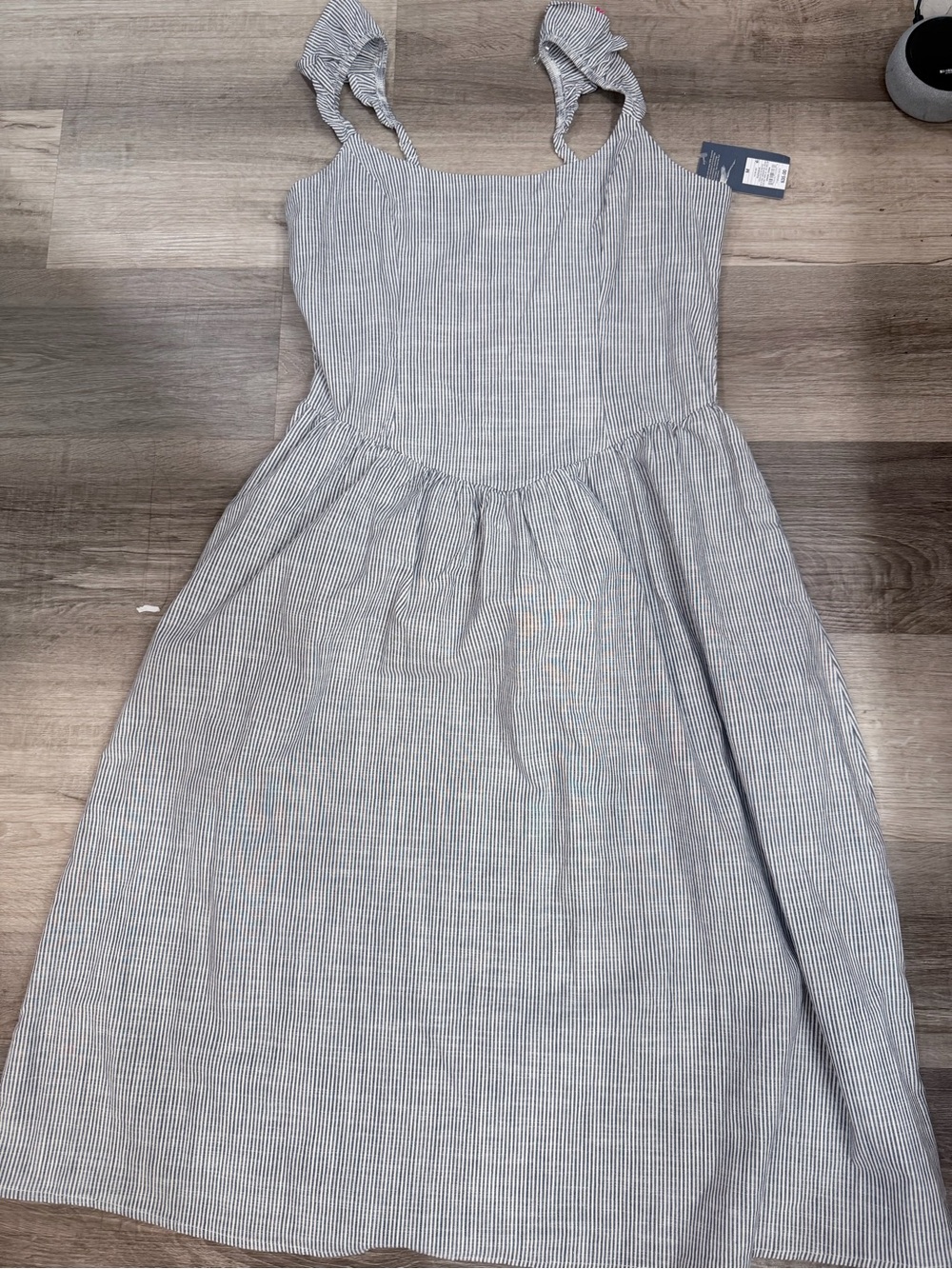 Blue & White Striped Sundress with Ruffled Straps